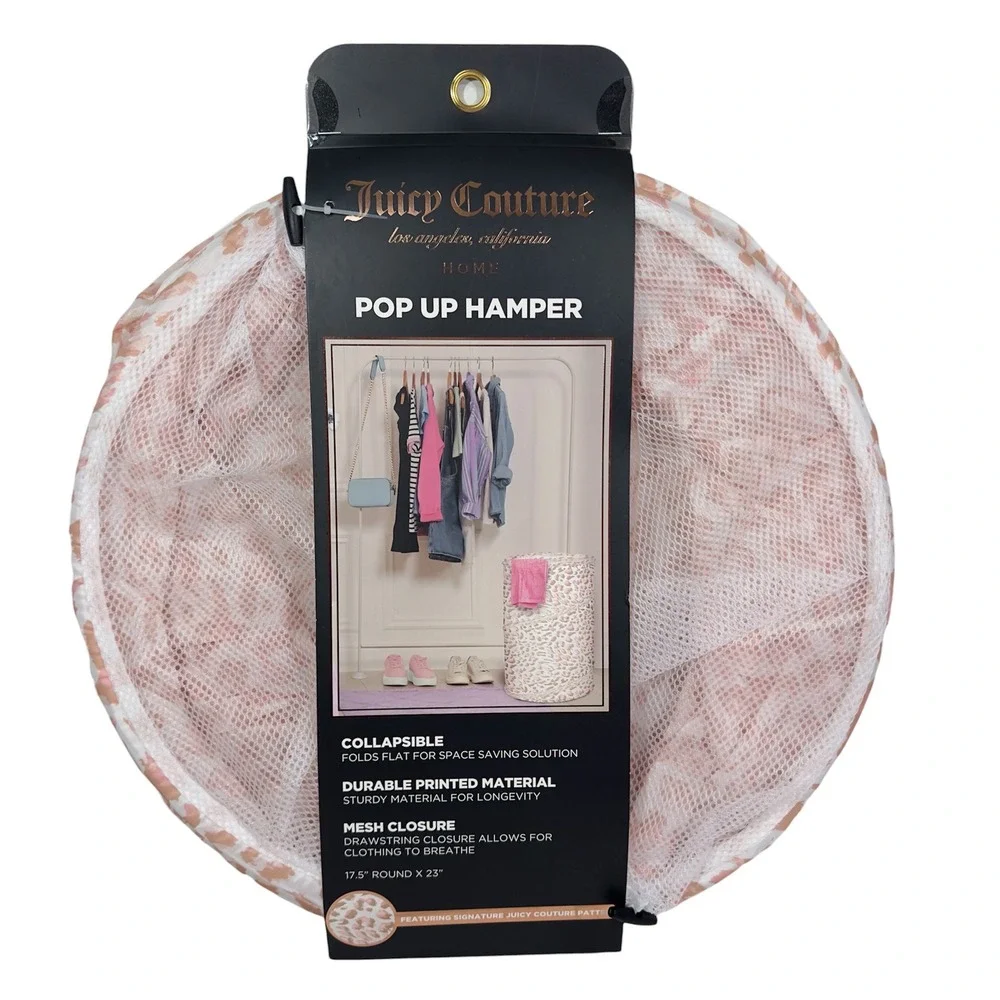 New Juicy Couture Home Pop Up Hamper Pink Leopard Print Collapsible Mesh Closure